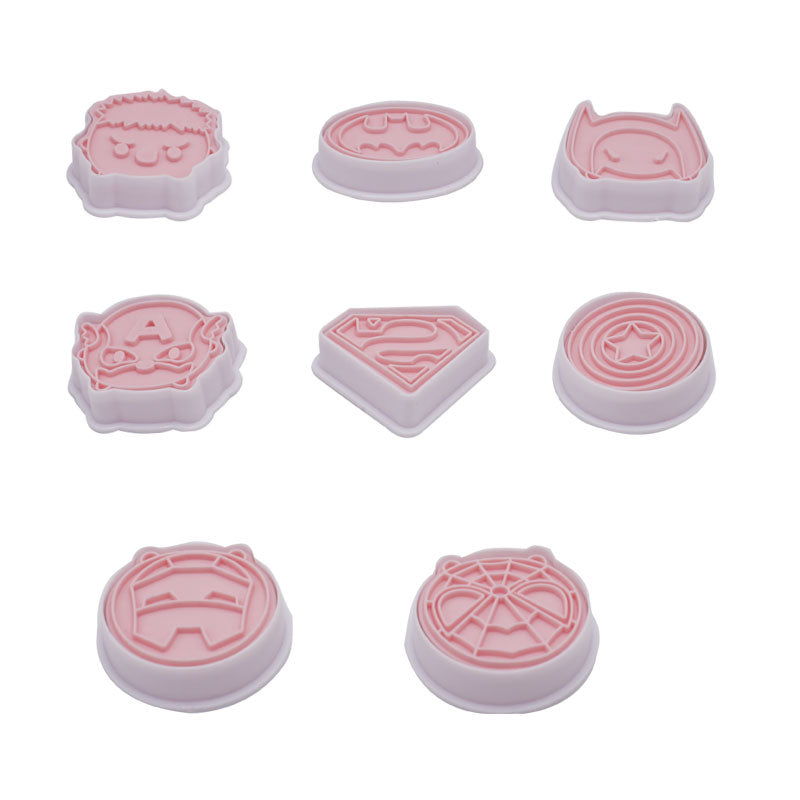 Super Hero Logo Theme Cookie And Fondant Plastic Cutters With Stamps 8 Pcs Set