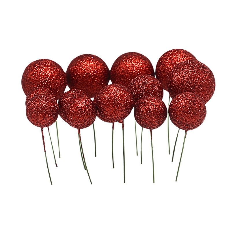 Glitter Red Ball Cake Topper 20Pcs Set