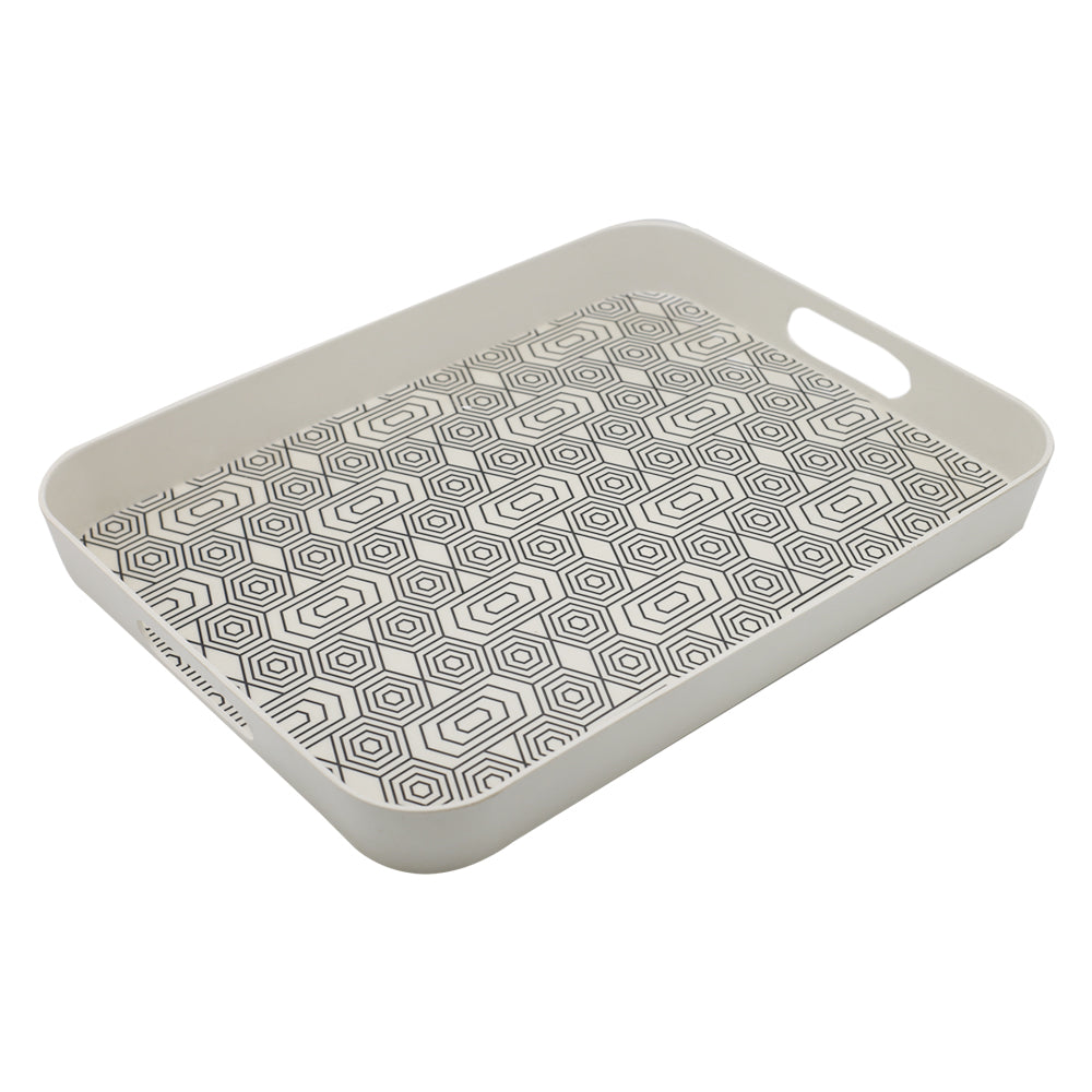 Geometric Pattern Bamboo Fibre Rectangular Deep Serving Tray 33x26cm