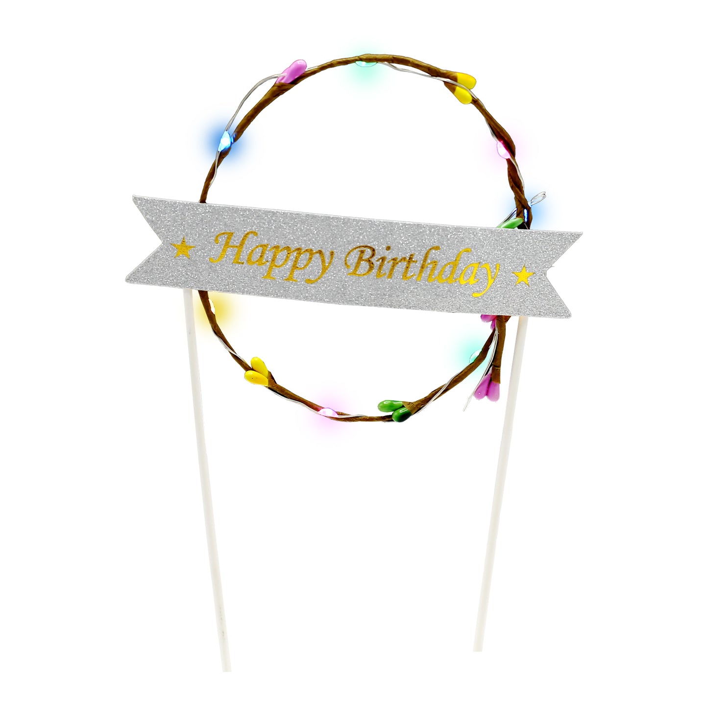 Happy Birthday Round Cake Topper With Lights