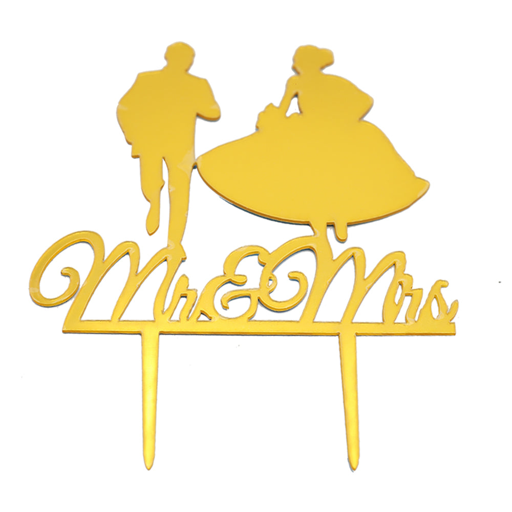 Mr & Mrs Running Couple Cake Topper Golden