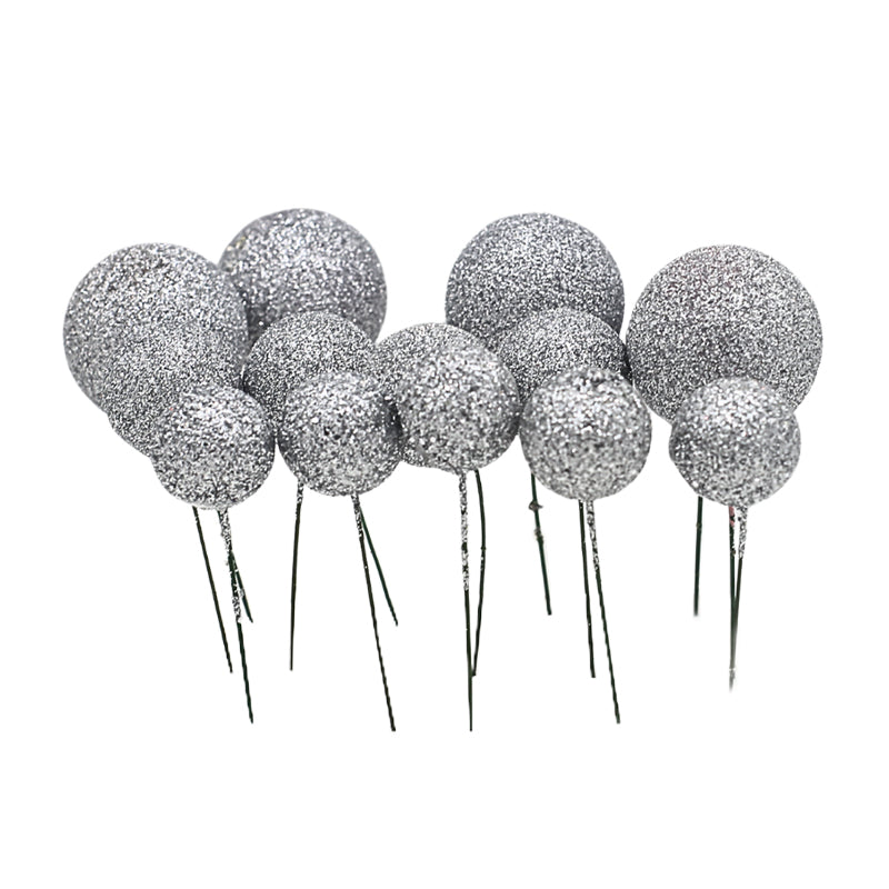 Glitter Silver Ball Cake Topper 20Pcs Set