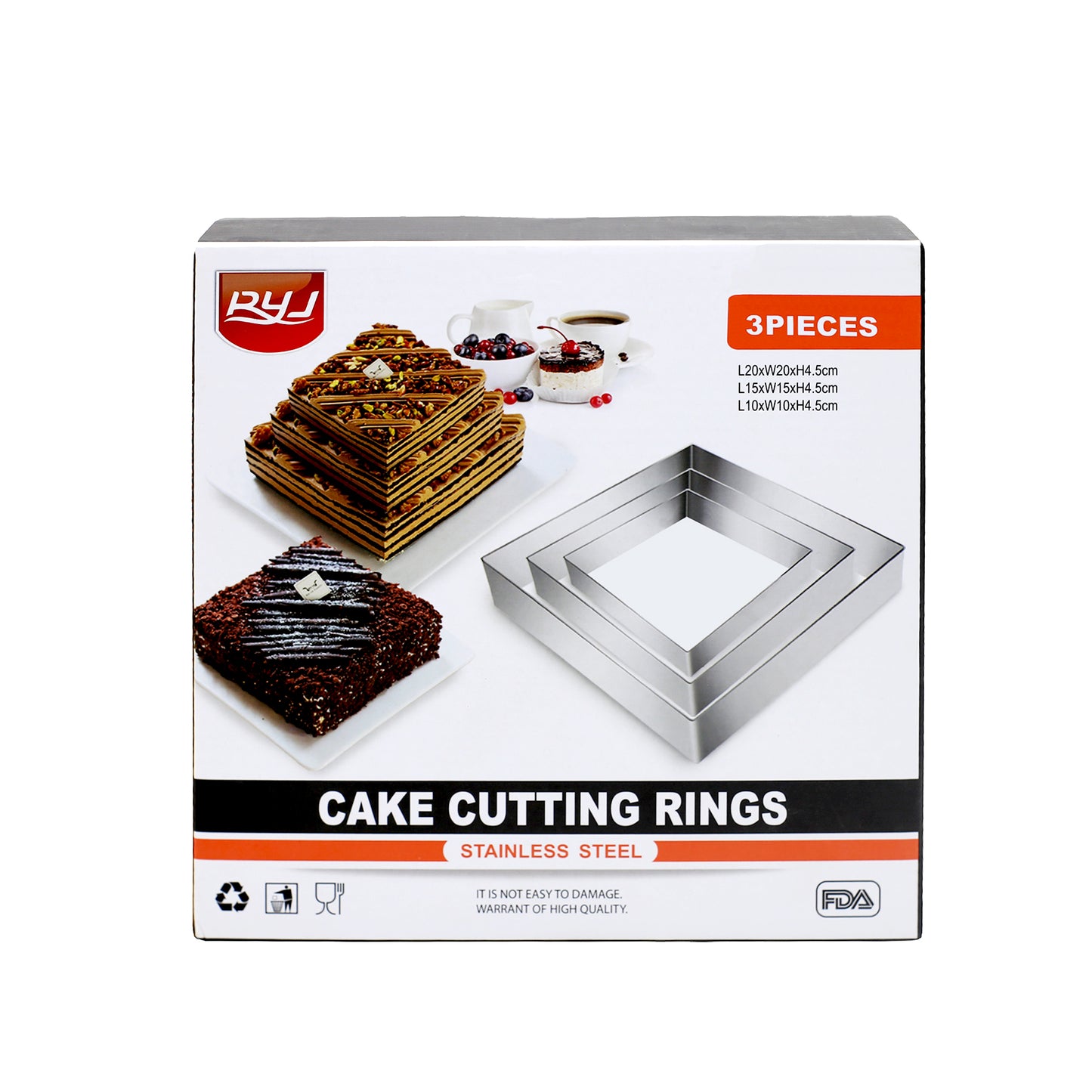 Square Cake Cutting Ring Stainless Steel 3Pcs Set