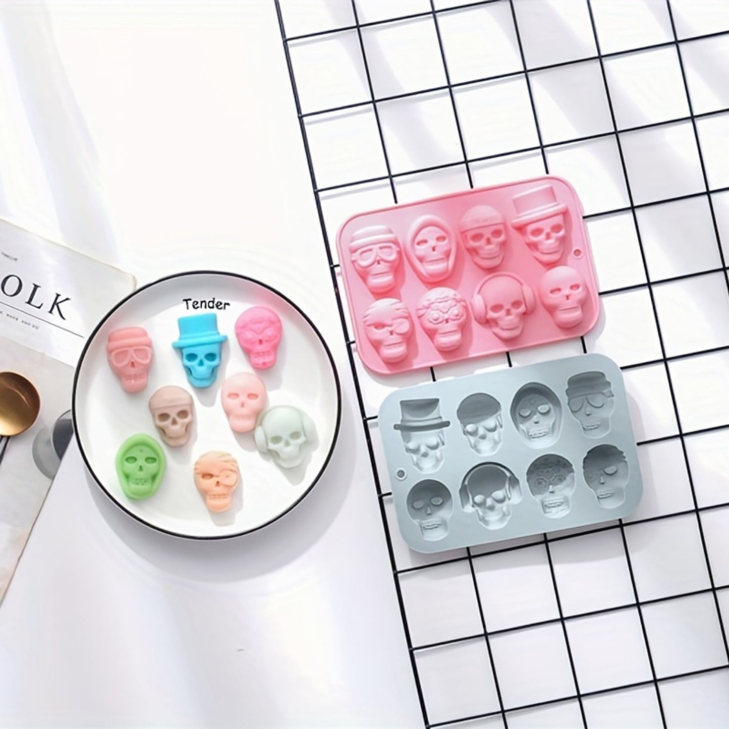 Skull Halloween Silicone Chocolate And Fondant Mold 8 Cavity