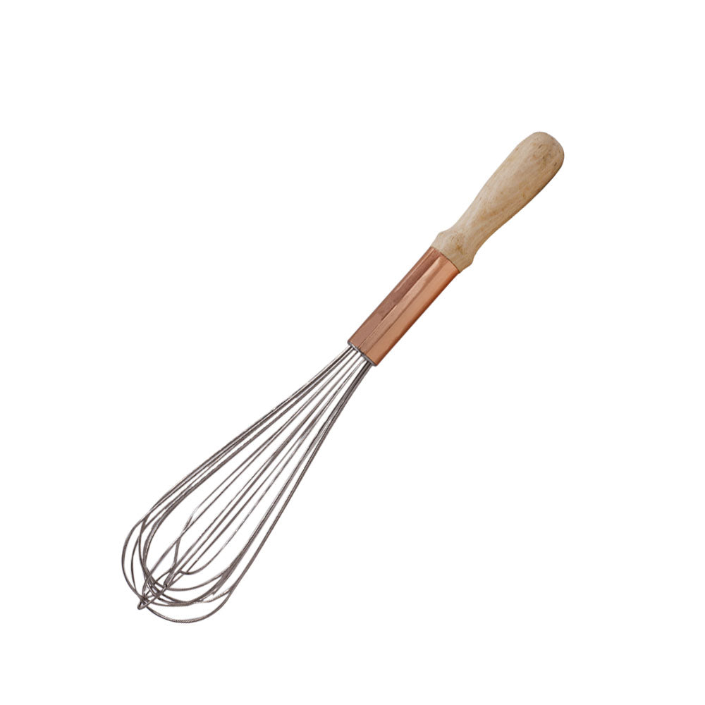 Stainless Steel Copper Colored Hand Whisk With Wooden Handle 15.5 Inch