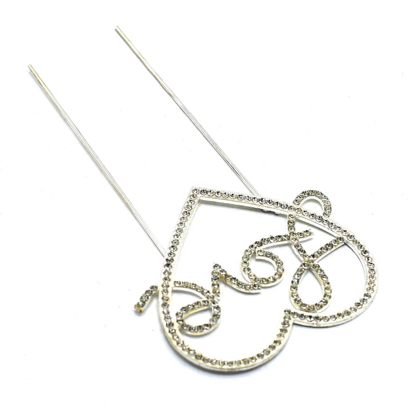 Love With Heart Cake Topper Silver With Silver Nugs