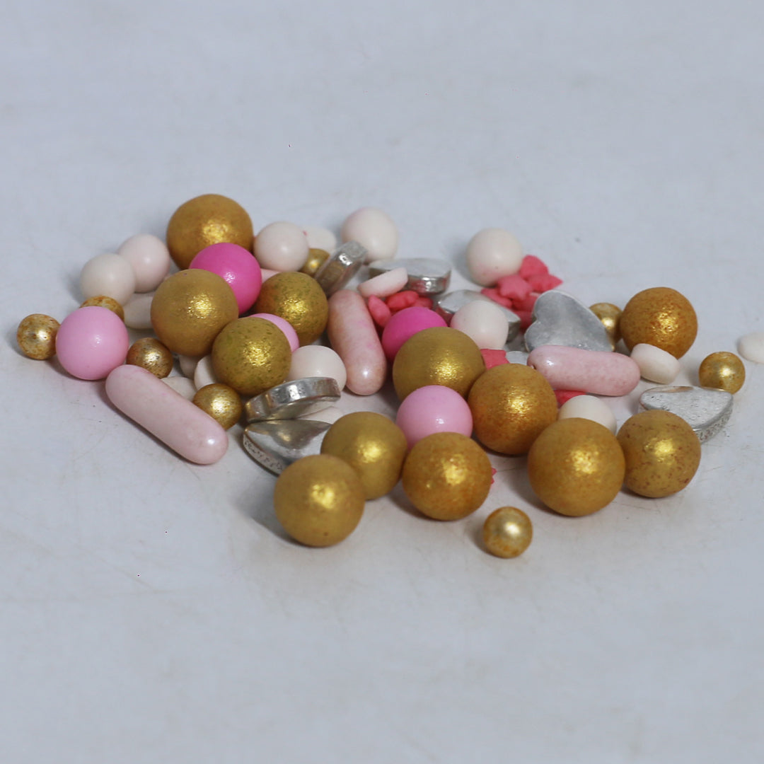 MR Bake Pearls & Balls Sprinkles – Gold, Pink & White – 90g Jar