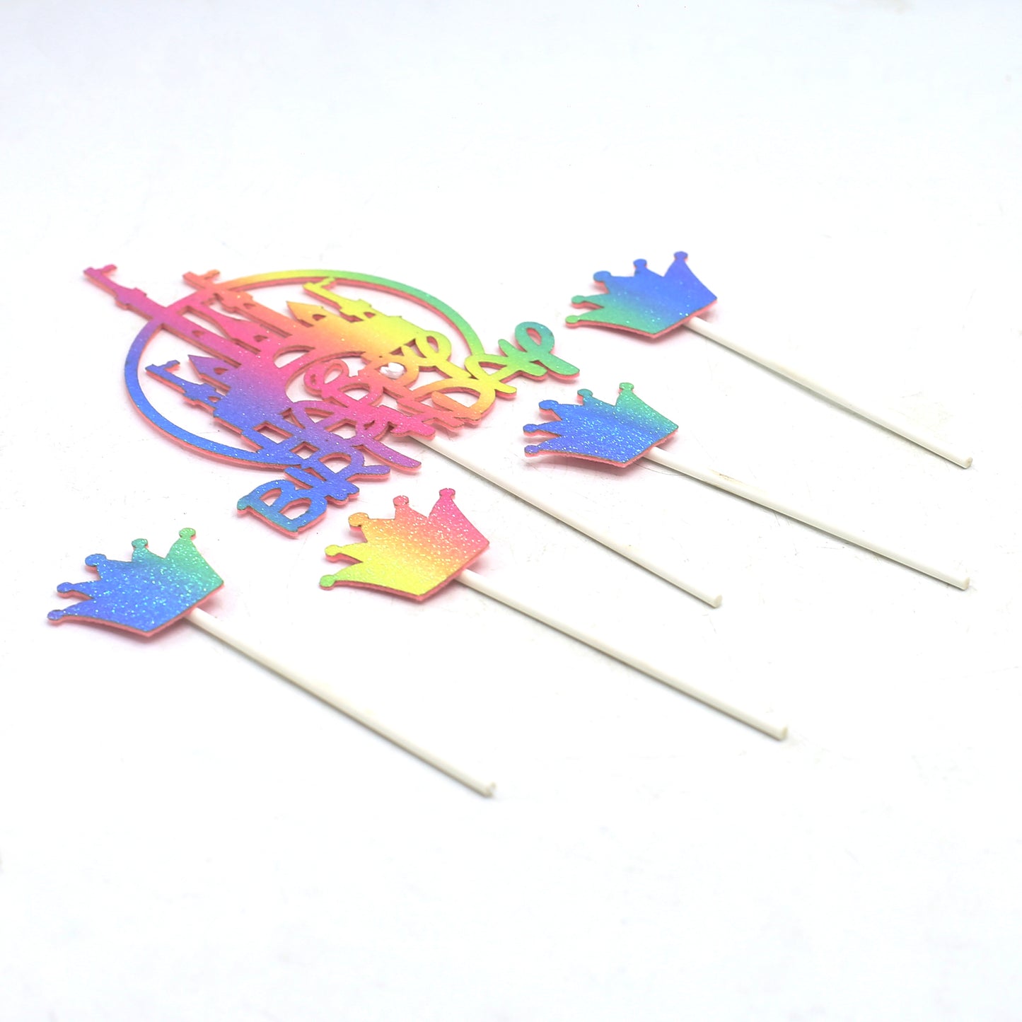 Happy Birthday And Crown Cake Topper 5Pcs Set