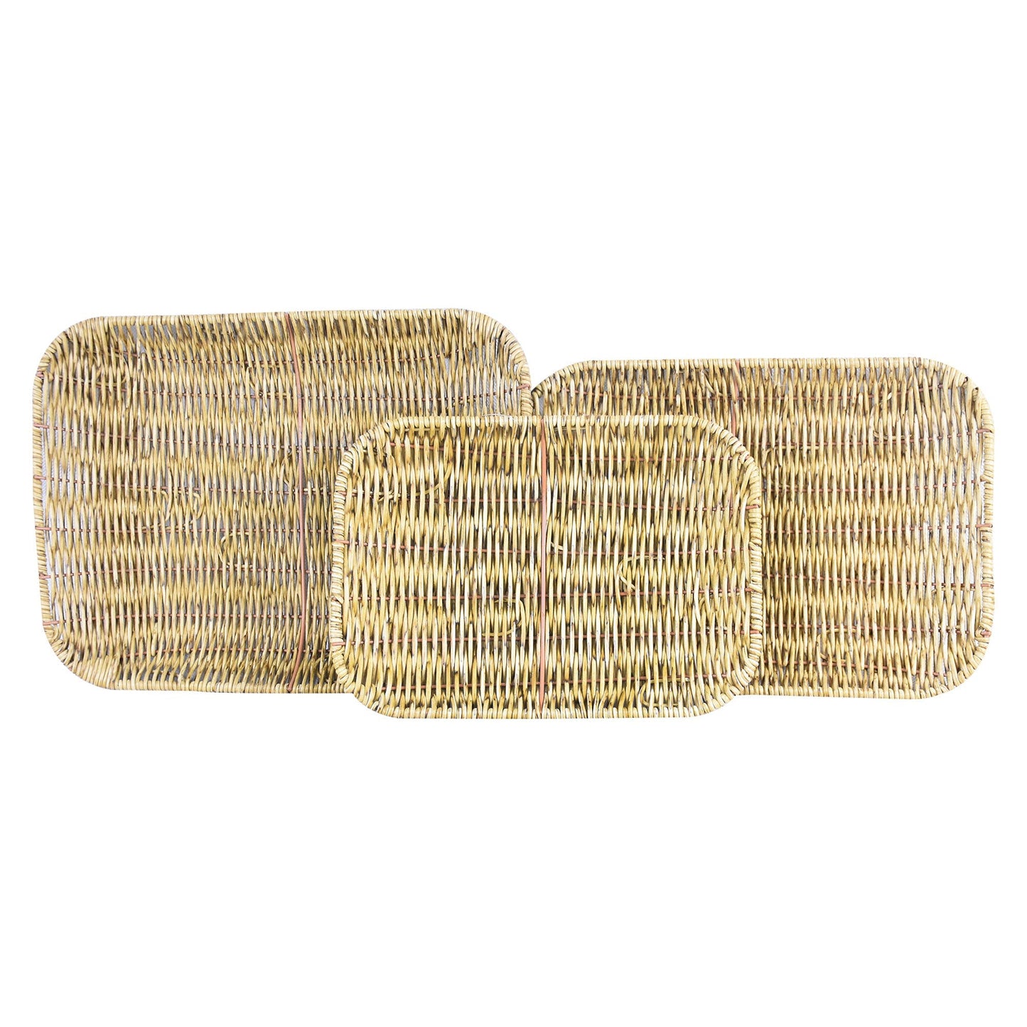 Plastic Woven Rectangle Flat Tray 3Pcs Set