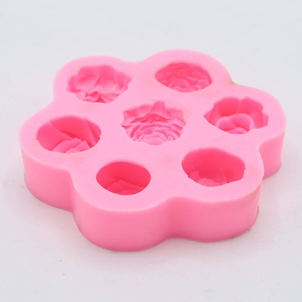 Rose Flower Silicone Fondant Mold Round 7 Cavity
