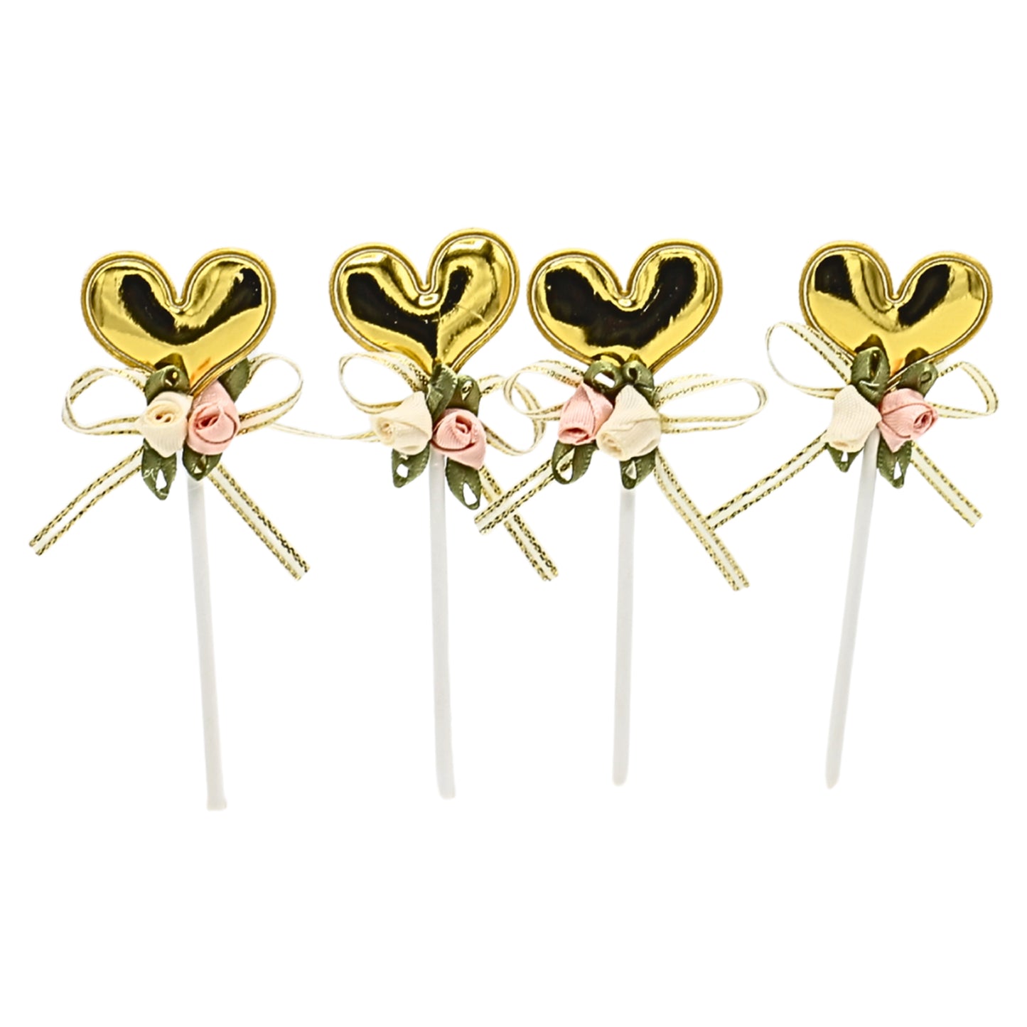 Heart Cake Toppers Golden 4Pcs Set