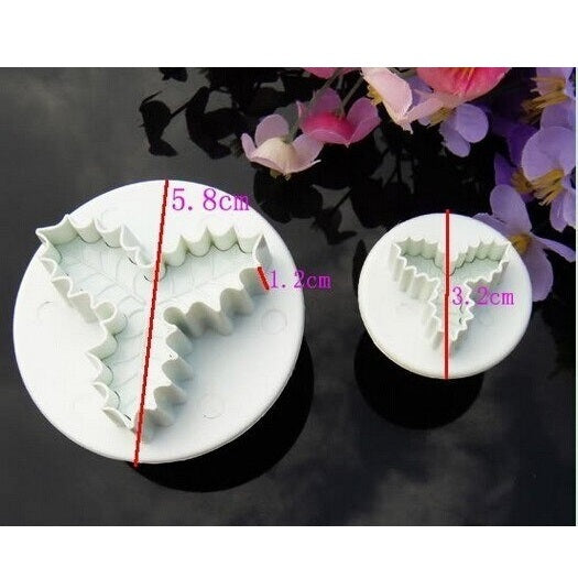 3 Petal Leaf Fondant Plunger Cutter 2Pcs Set Plastic