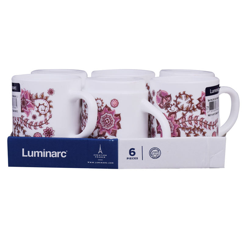 Luminarc Mandala Design Tea, Milk And Coffee Drinking Cups 6 Pcs Set