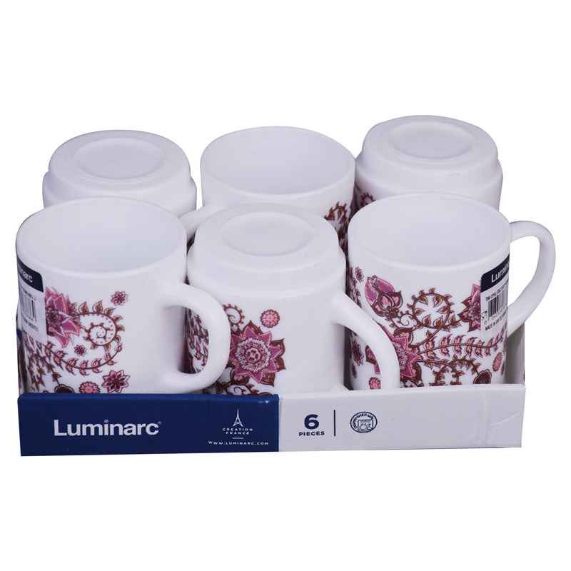 Luminarc Mandala Design Tea, Milk And Coffee Drinking Cups 6 Pcs Set