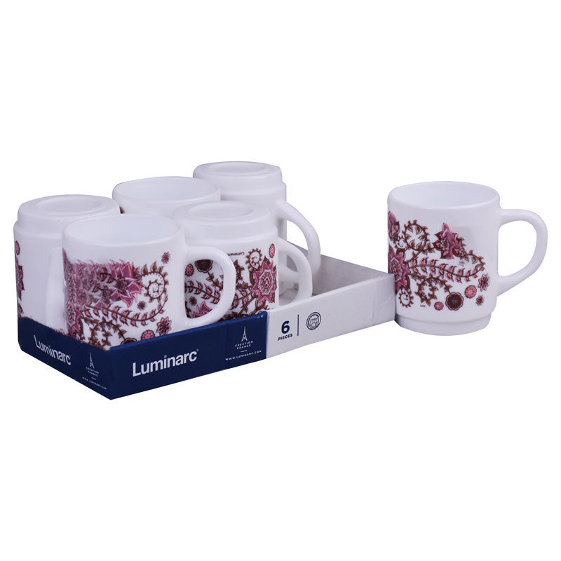 Luminarc Mandala Design Tea, Milk And Coffee Drinking Cups 6 Pcs Set