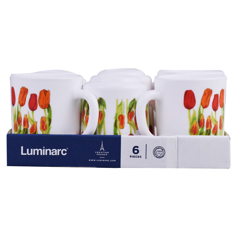 Luminarc Tulip Flower Design Tea, Milk And Coffee Drinking Cups 6 Pcs Set