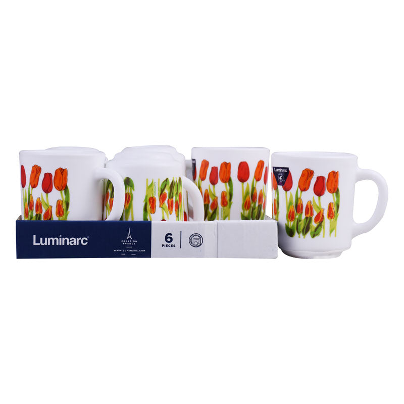 Luminarc Tulip Flower Design Tea, Milk And Coffee Drinking Cups 6 Pcs Set