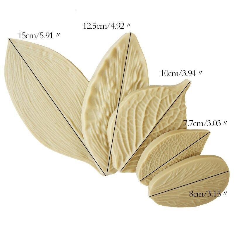 3D Big Leaves Silicone Fondant Mold 5Pcs Set