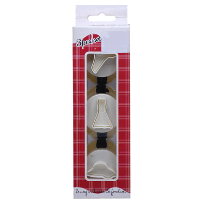 3D Girls Accessories Fondant Plunger Cutter 3Pcs Set Plastic