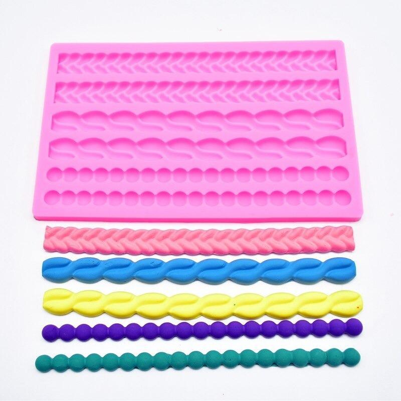 3D Knit Rope Pearl Silicone Fondant Cake Border Mold 6 Cavity