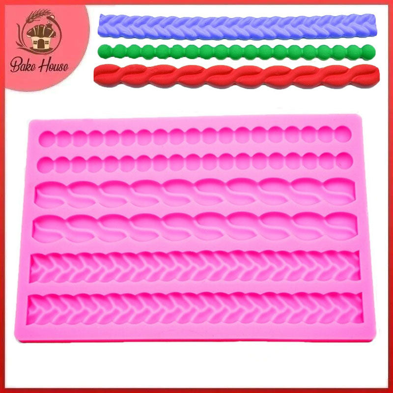 3D Knit Rope Pearl Silicone Fondant Cake Border Mold 6 Cavity