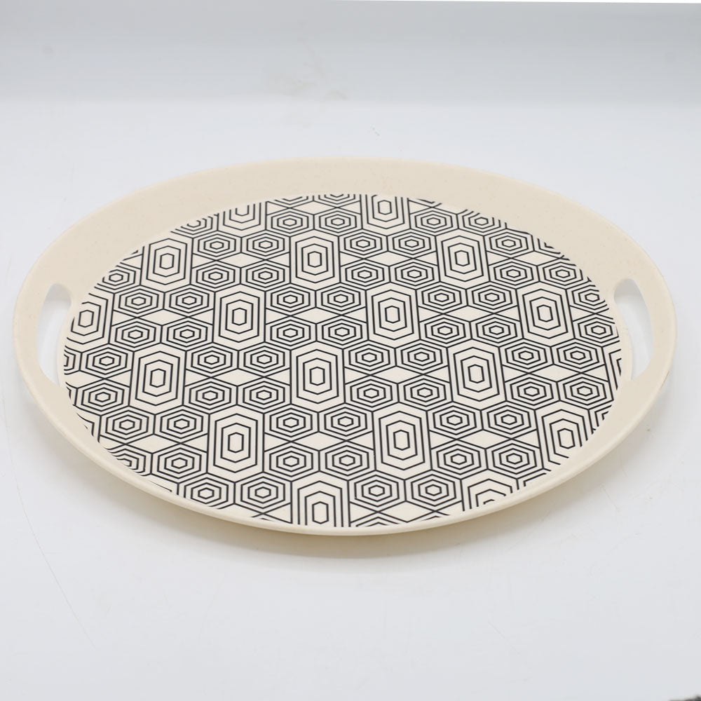 Geometric Pattern Bamboo Fibre Oval Serving Tray 36x30.5cm