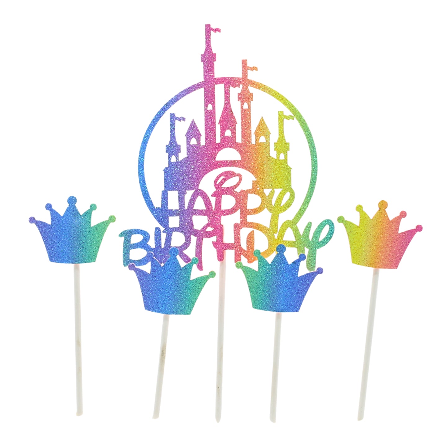 Happy Birthday And Crown Cake Topper 5Pcs Set