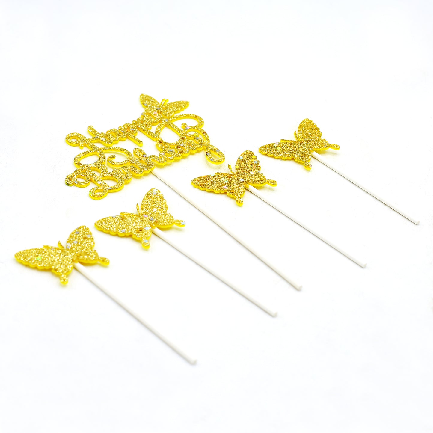 Happy Birthday And Butterfly Cake Topper Golden 5Pcs Set