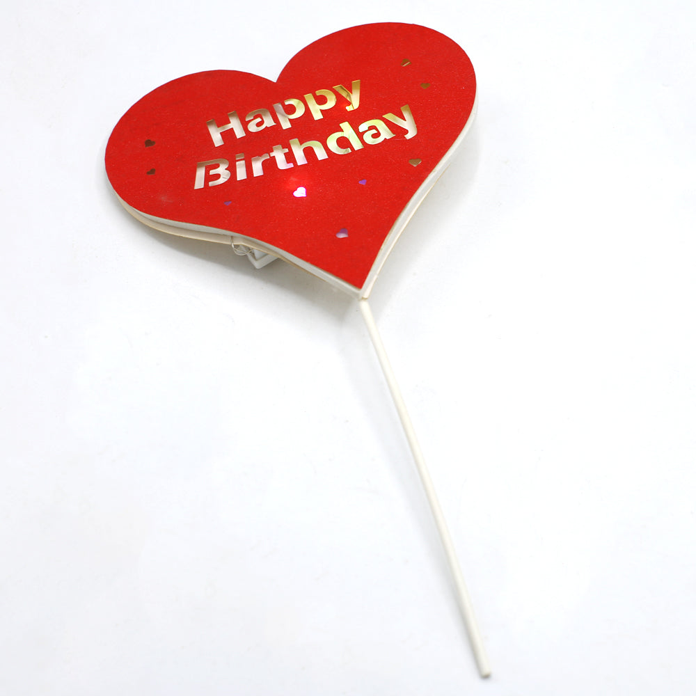 Happy Birthday Heart Cake Topper With Lights
