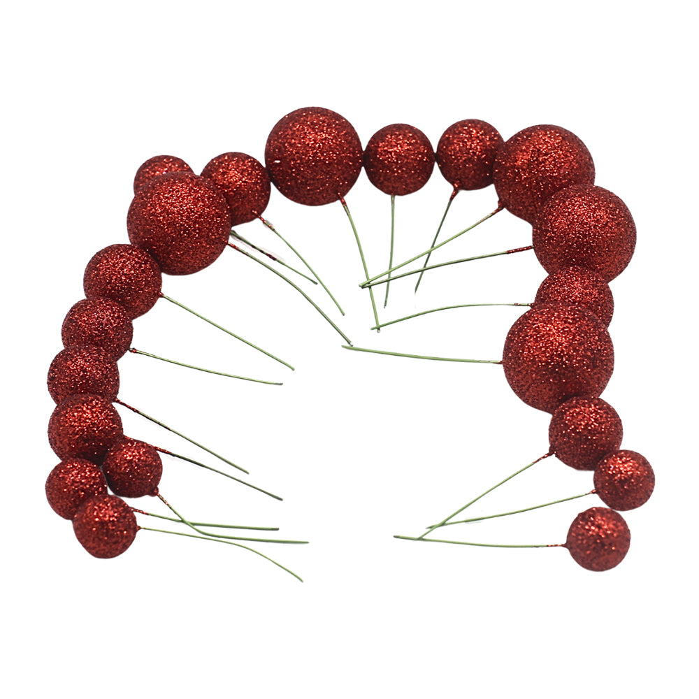 Glitter Red Ball Cake Topper 20Pcs Set