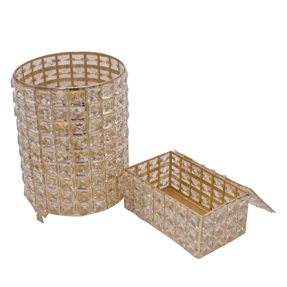 Square Stones Design Decor Fancy Dustbin And Tissue Box Holder Set