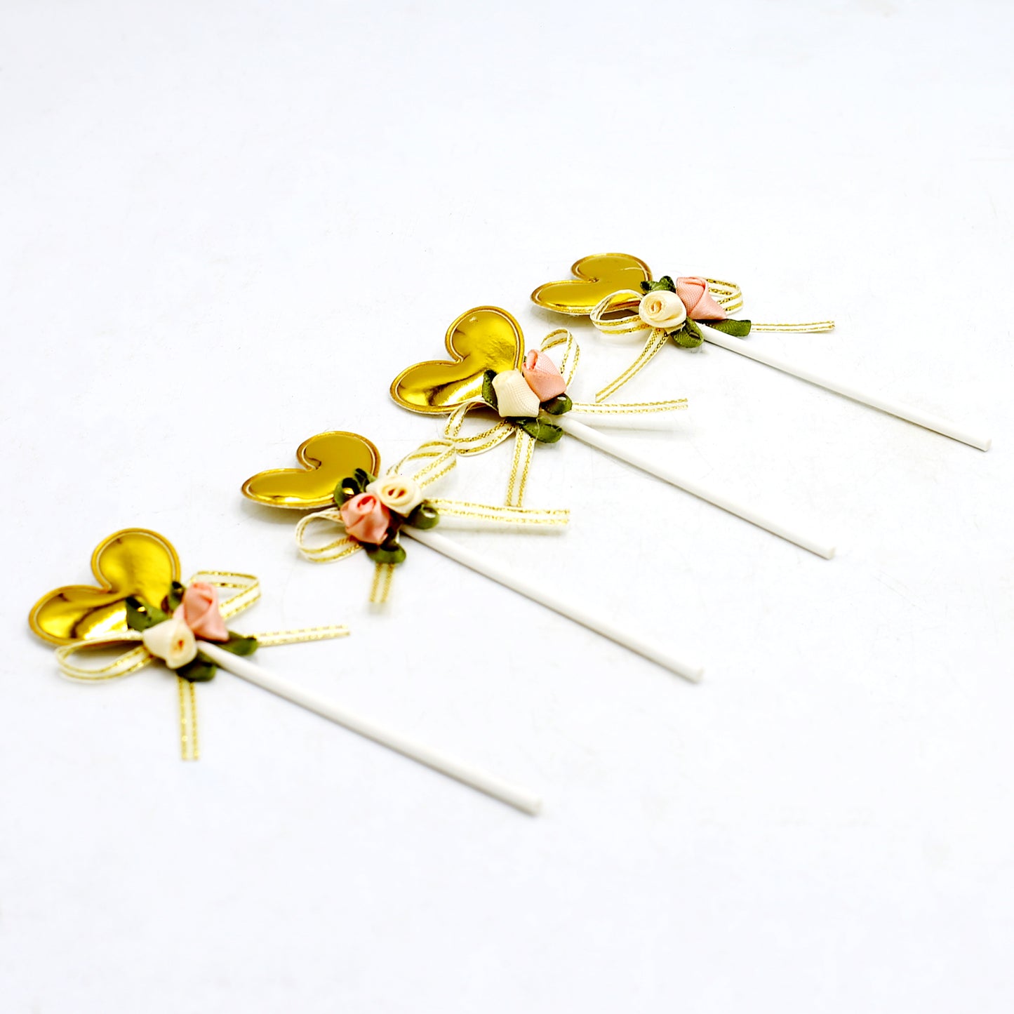 Heart Cake Toppers Golden 4Pcs Set