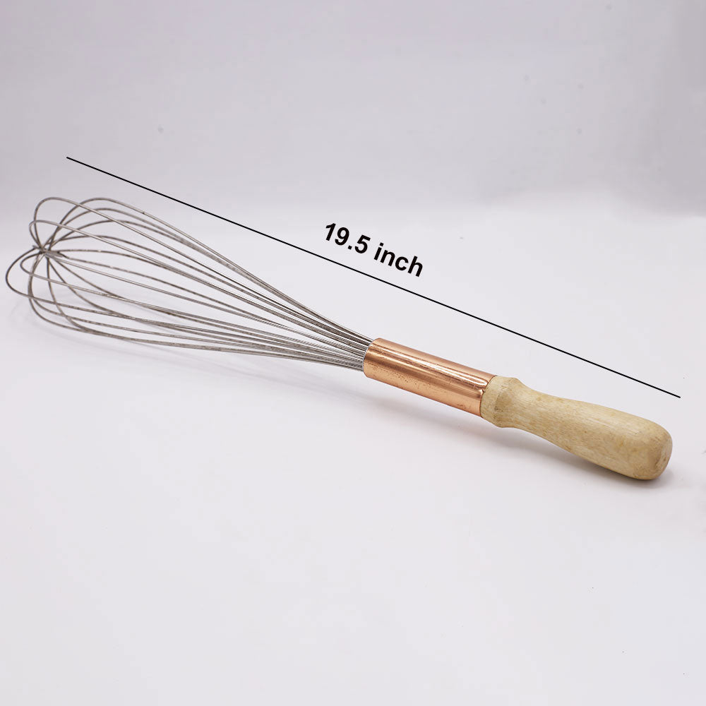 Stainless Steel Copper Colored Hand Whisk With Wooden Handle 19.5 Inch