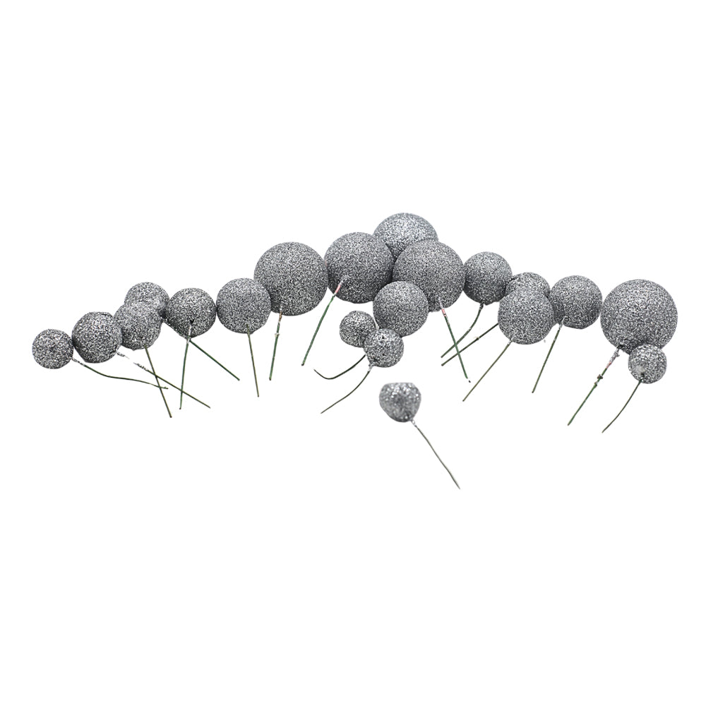 Glitter Silver Ball Cake Topper 20Pcs Set
