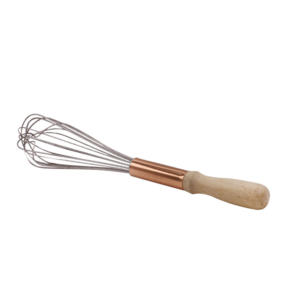 Stainless Steel Copper Colored Hand Whisk With Wooden Handle 15.5 Inch