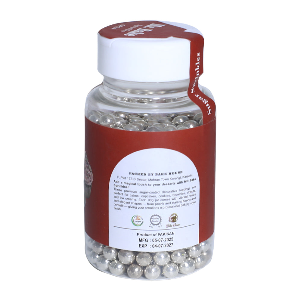 MR Bake Large Shiny Silver Pearls Sprinkles – 90g Jar