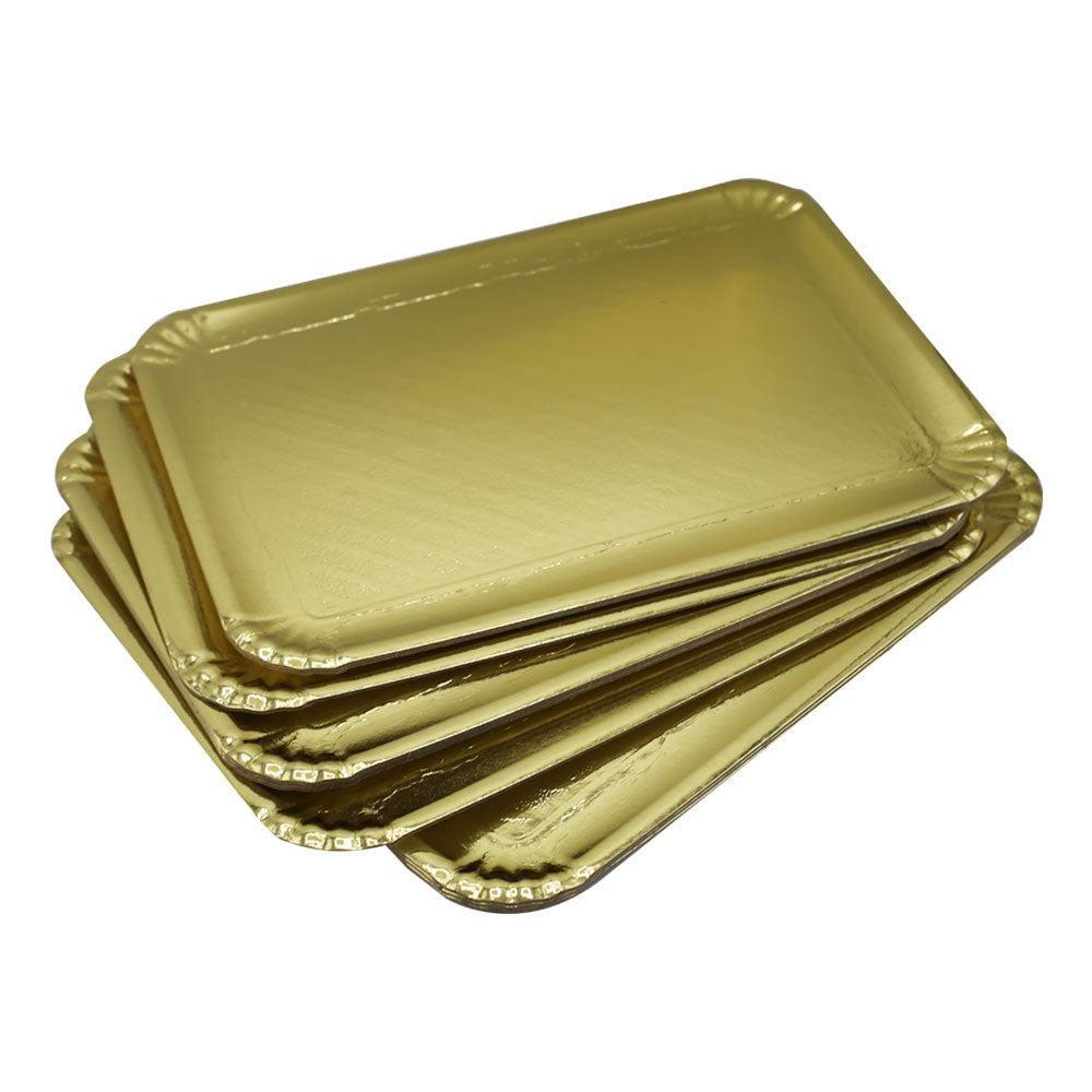 Disposable Rectangle Serving Tray Golden 24.5cm 10Pcs Set