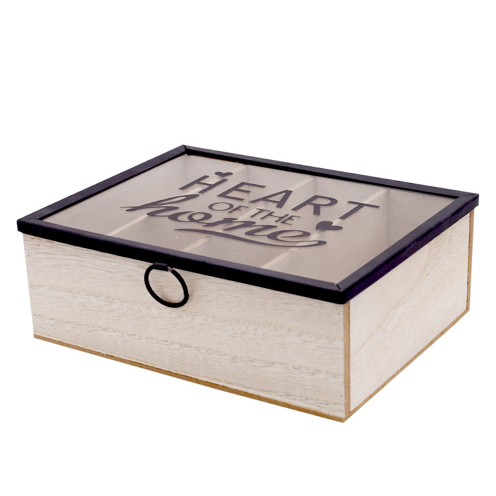Storage Wooden Box Glass lid 4 Compartments
