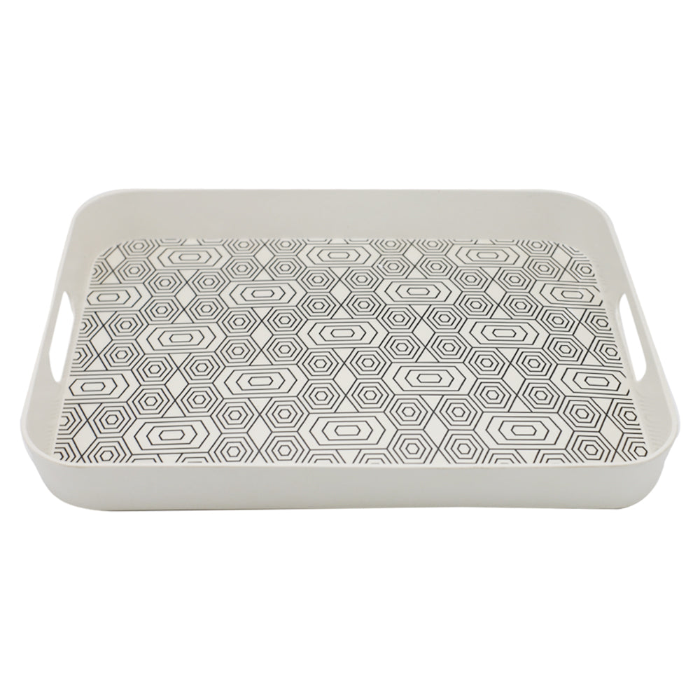 Geometric Pattern Bamboo Fibre Rectangular Deep Serving Tray 33x26cm