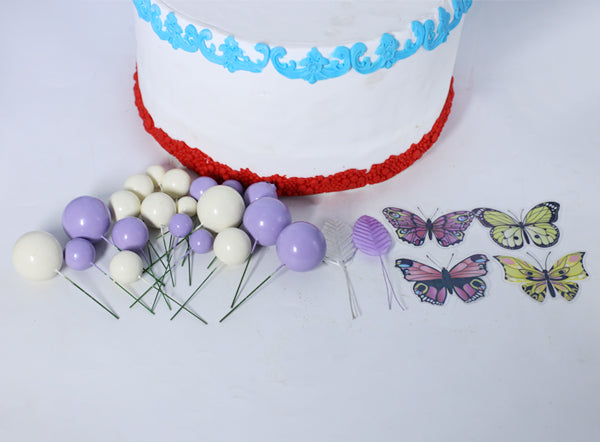 Purple And White Faux Ball Topper With Butterfly And Leaves 21Pcs Set