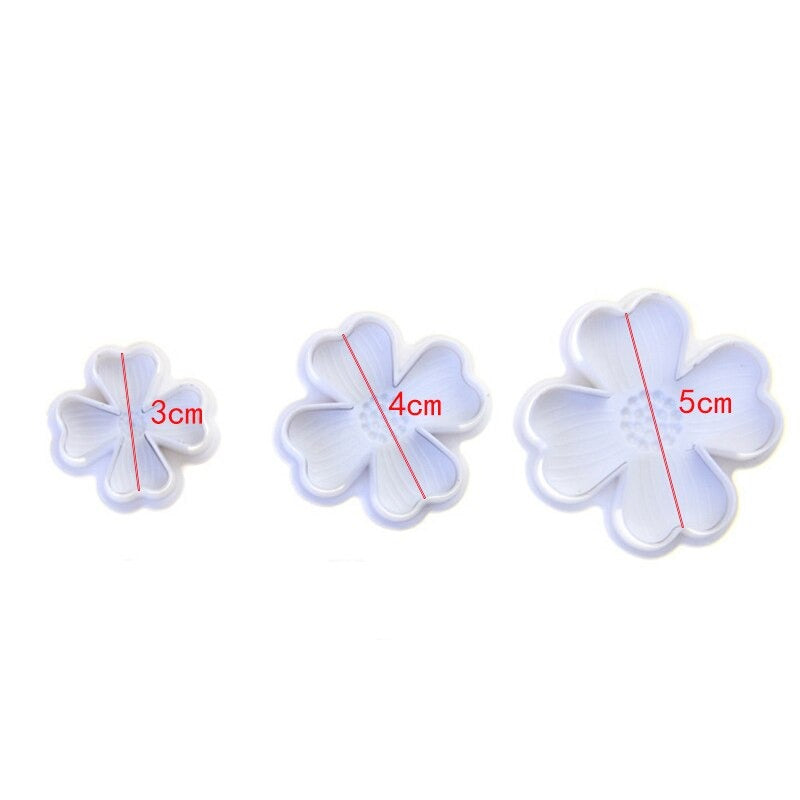 4 Petal Flower Fondant Plunger Cutter 3Pcs Set Plastic