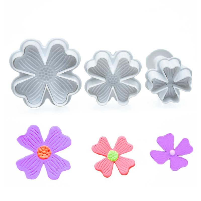 4 Petal Flower Fondant Plunger Cutter 3Pcs Set Plastic