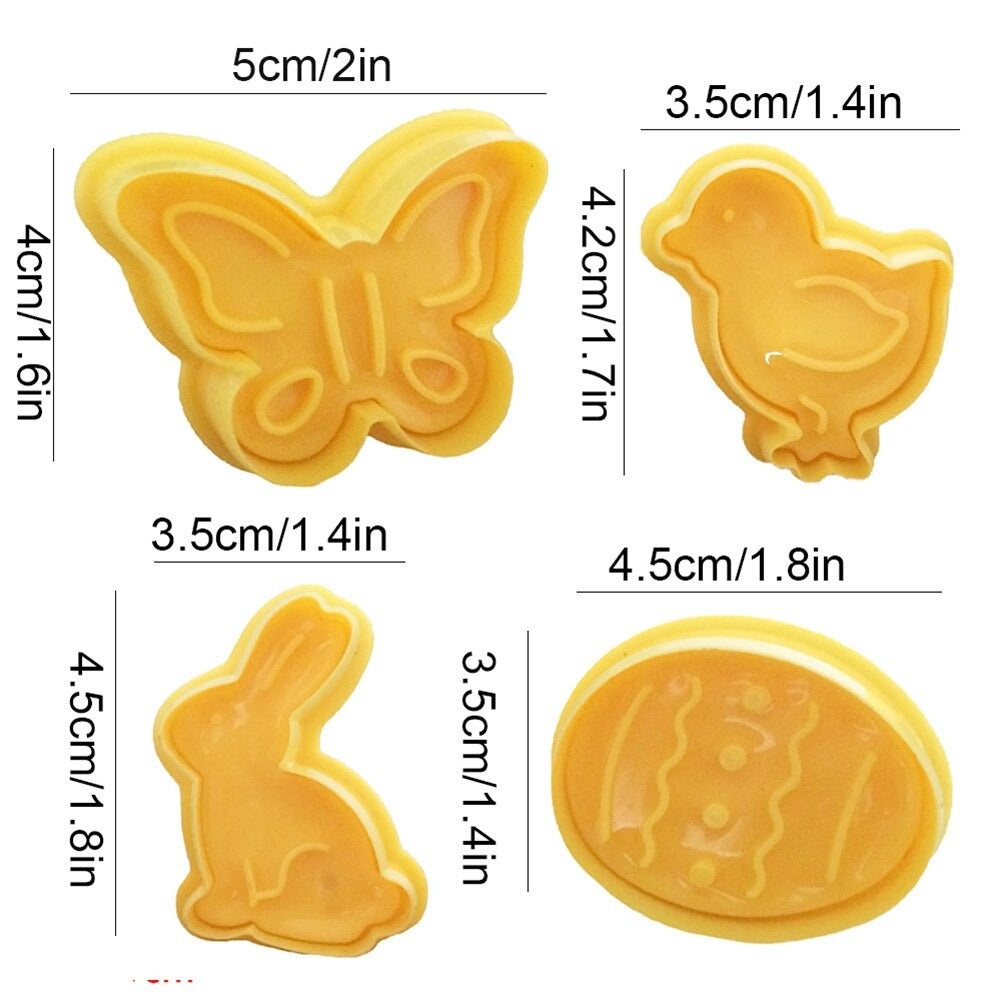 4-Piece Bird, Butterfly, Egg, Rabbit Plunger Cutter Set - Plastic