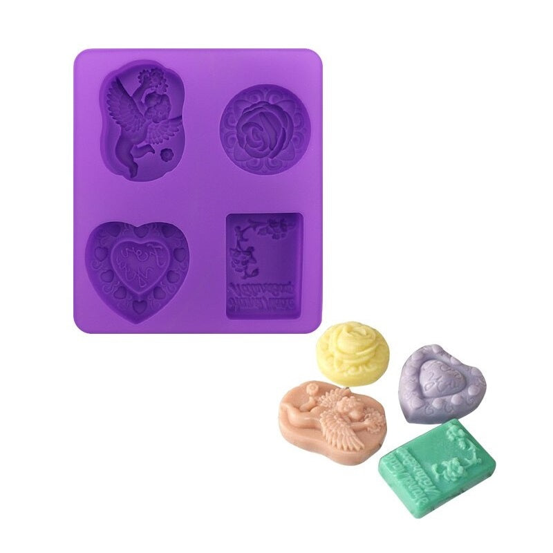 4 Shapes Soap Mold Silicone With Design Embossed Design 01