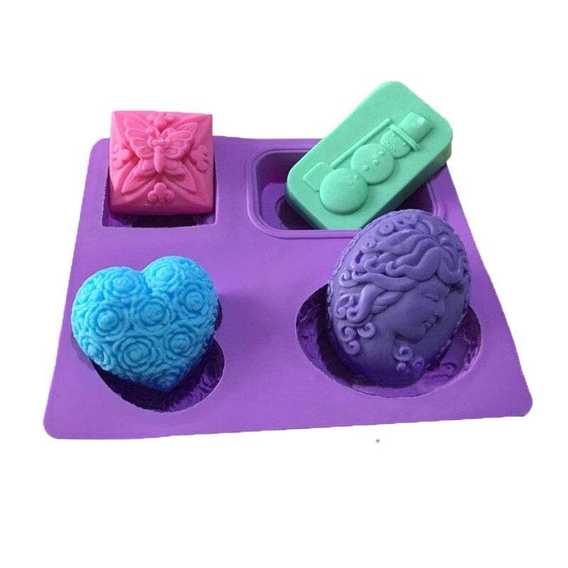 4 Shapes Soap Mold Silicone With Design Embossed Design 02