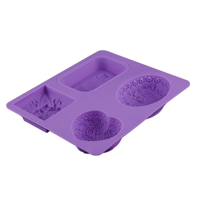 4 Shapes Soap Mold Silicone With Design Embossed Design 02