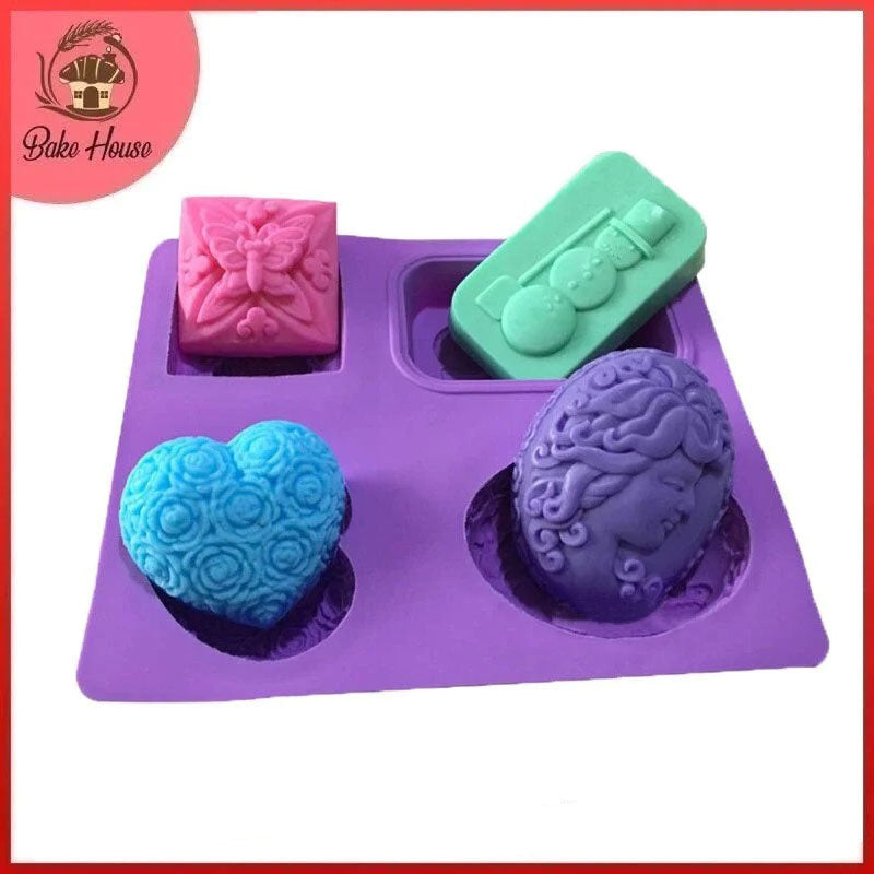 4 Shapes Soap Mold Silicone With Design Embossed Design 02