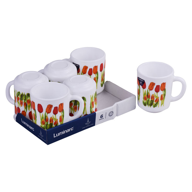Luminarc Tulip Flower Design Tea, Milk And Coffee Drinking Cups 6 Pcs Set
