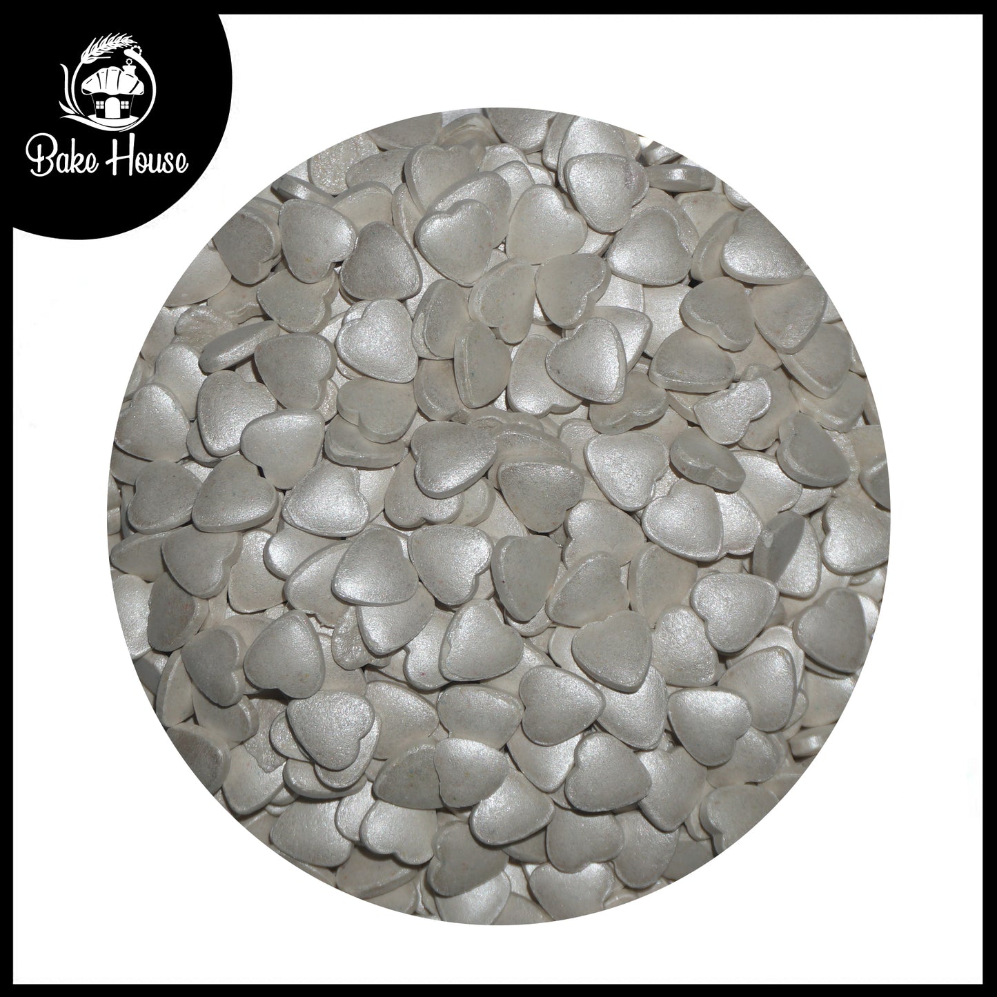 Bake House Metallic Silver Heart Edible Sprinkles