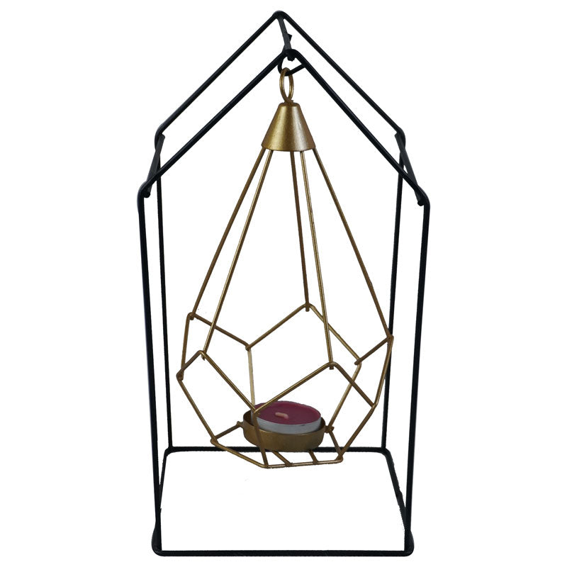 Iron Hut Shape Stand With Hanging Drop Tealight Candle Holder Centrepiece Decor